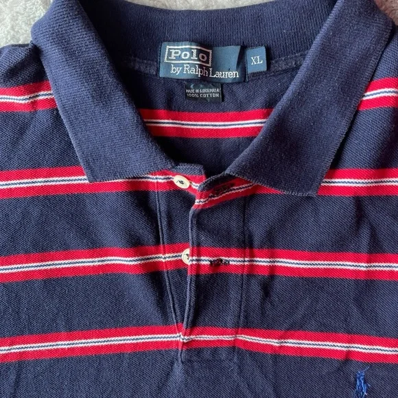 Polo Ralph Lauren Navy, Red & white Striped Polo Shirt size XL - Picture 2 of 4